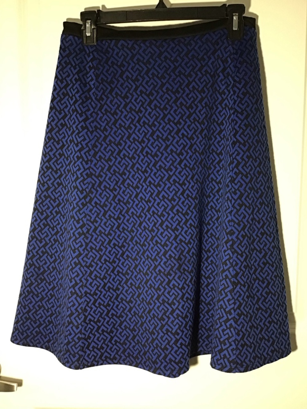 NY Collection Blue and Black Geometric A-Line Skirt